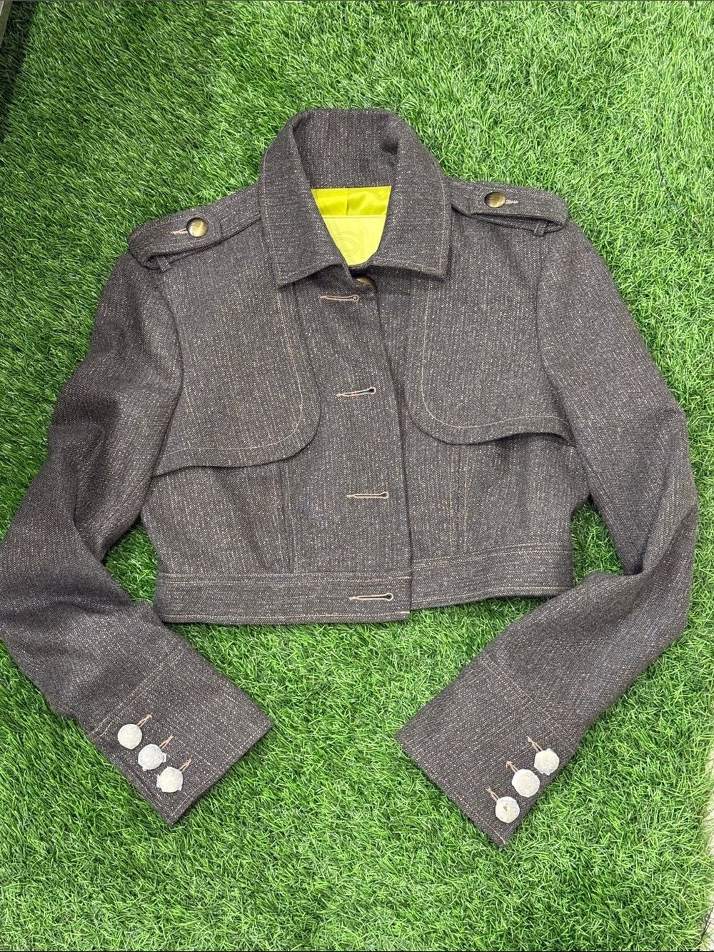 bebe Cropped Military-Inspired Blazer in Dark Gray